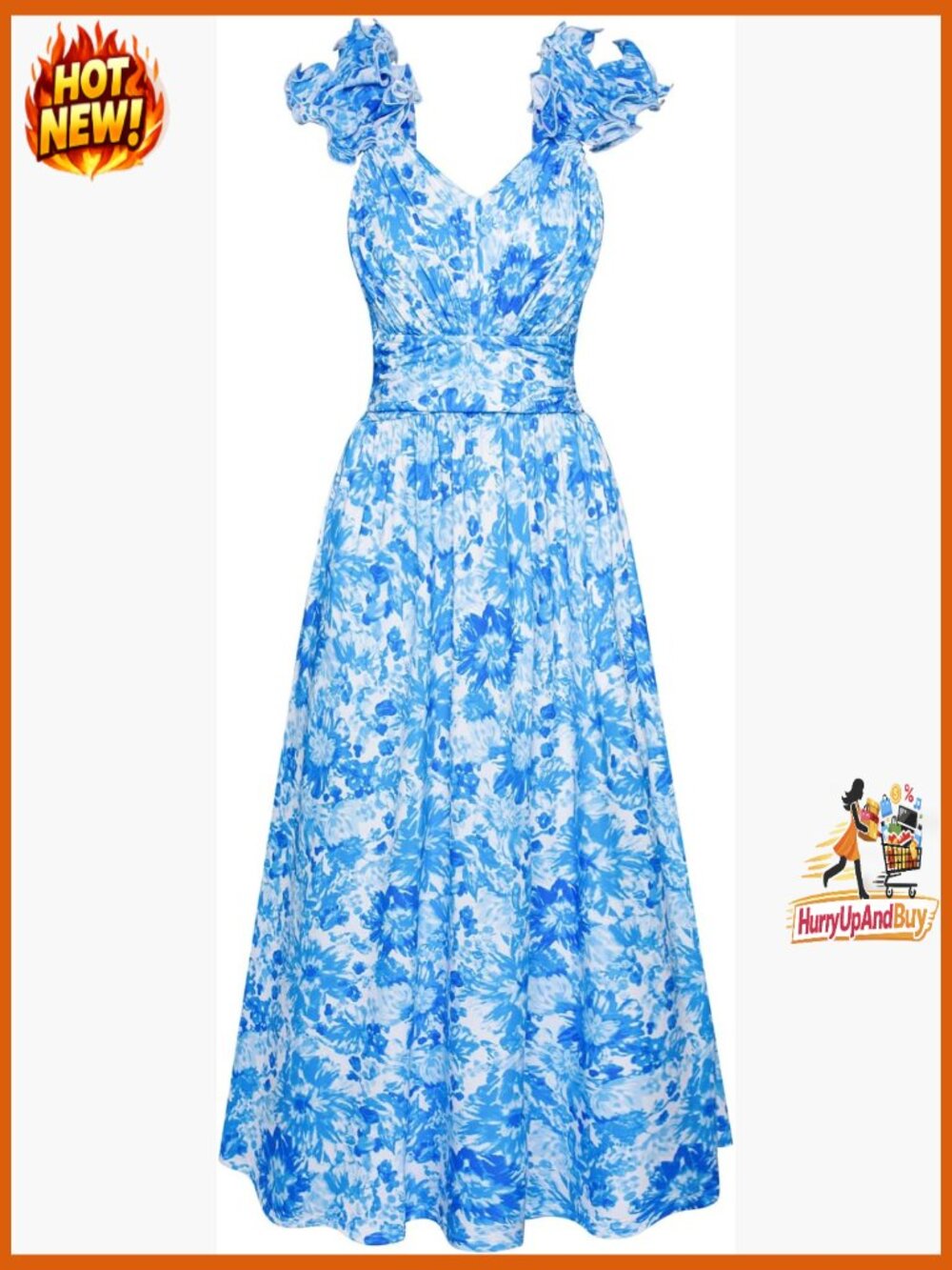 Summer Floral Print Dress Sleeveless Casual Flowy A-Line Ruffle Wedding Guest
